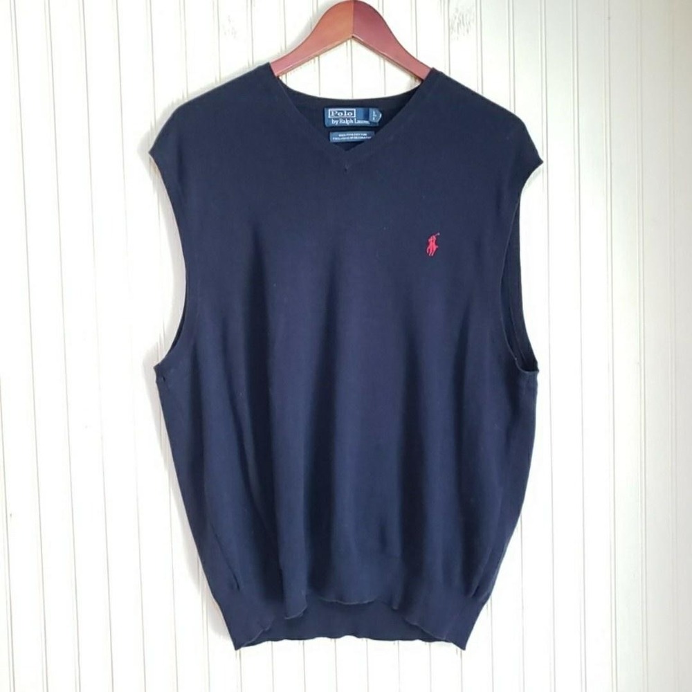 Polo By Ralph Lauren Sweater Vest Mens XL Blue Pima Cotton V Neck Knit Pullover